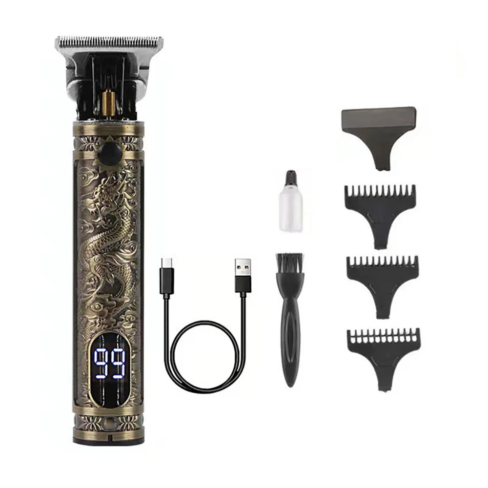 (image for) T9 Powerful Electric Hairdresser Metal Body, USB Charging, LED Screen Display Engraving Razor Hair Clippers